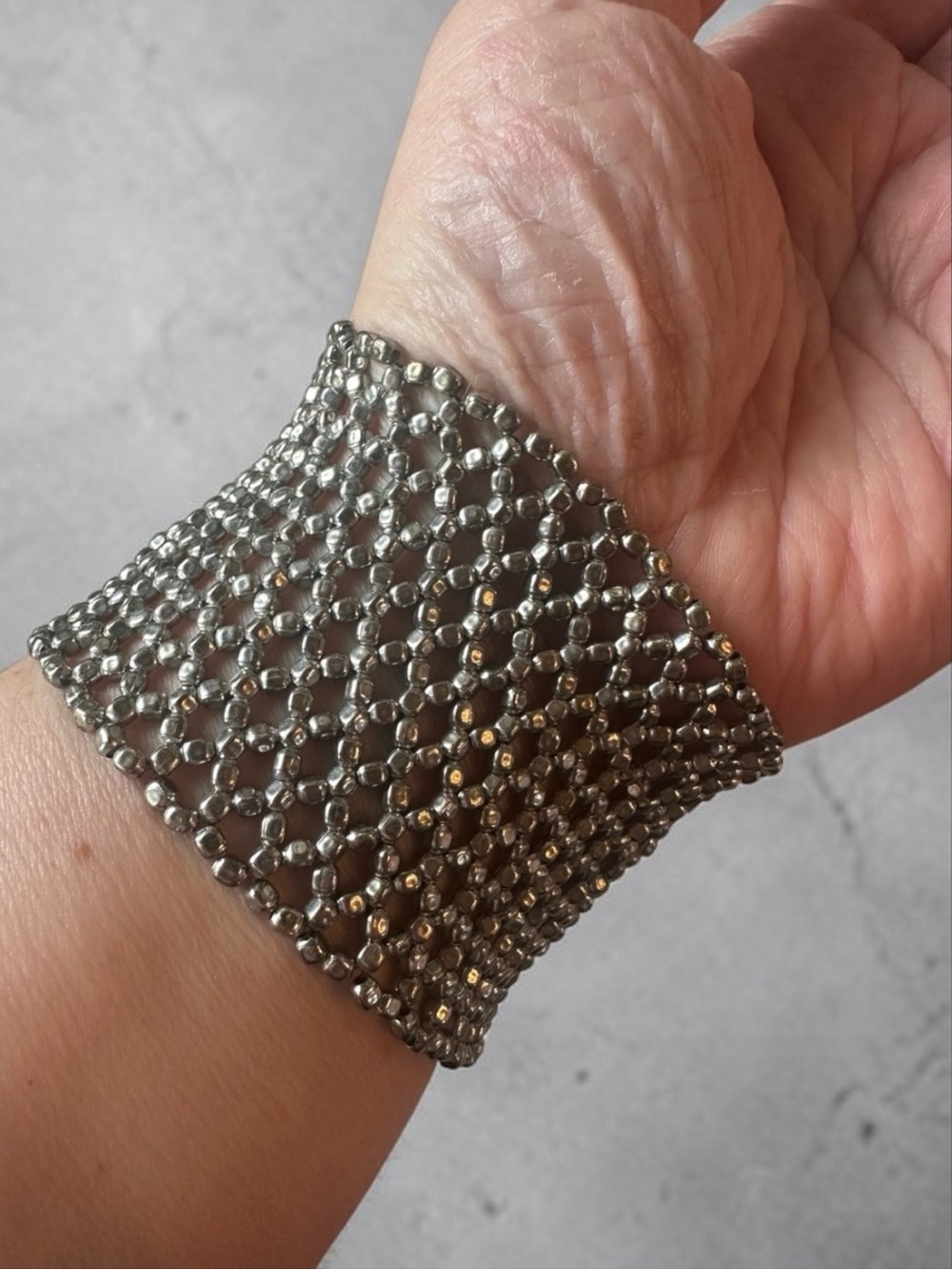 Liquid Metal Wide Silver-Tone Mesh Cuff Bracelet